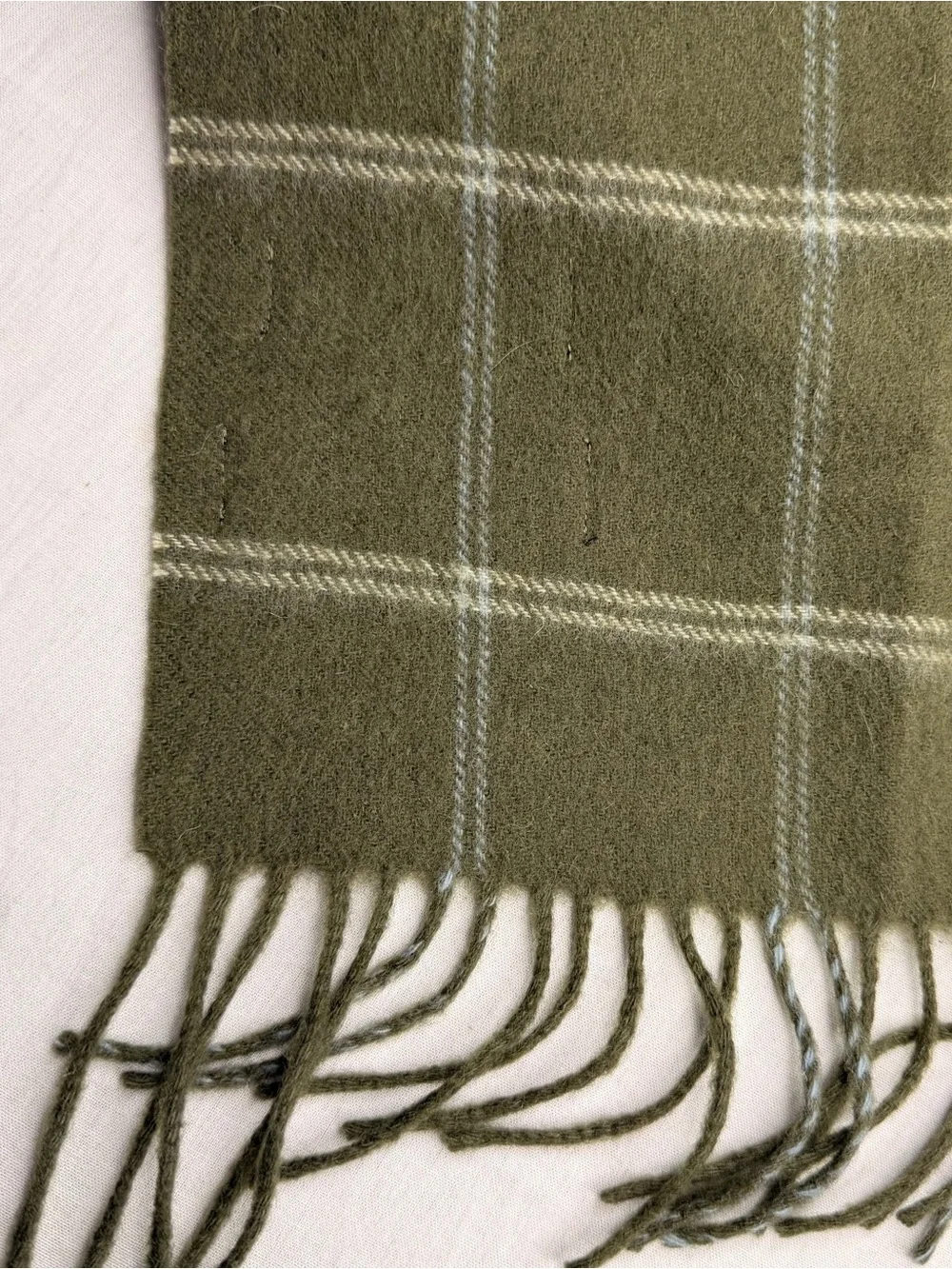 Pronto Uomo 100 Pure New Wool Scarf Olive Green Windowpane Fringe Woolmark